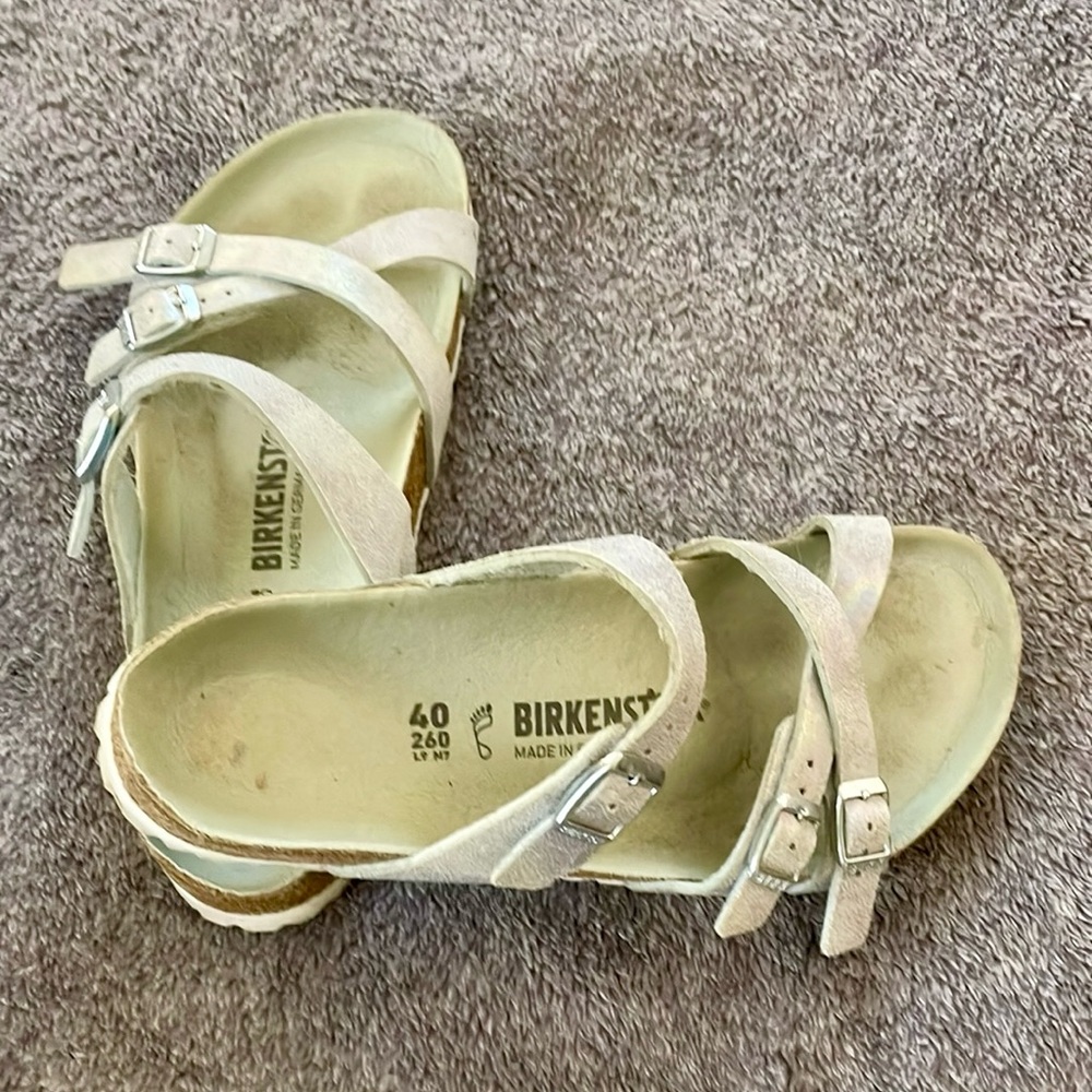 Birkenstock White/Iridescent Sandals with Adjustable Buckles